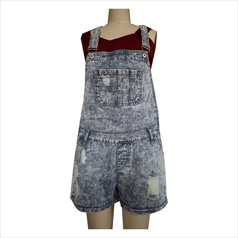 أزياء حمض غسل مزق dungaree WS1015