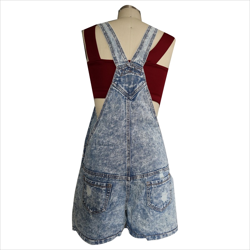 أزياء حمض غسل مزق dungaree WS1015