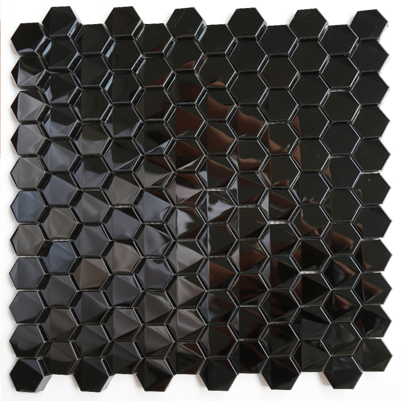 Hexagonal Black Bathroom Kitchen بلاسسبلاش بلاط موزاييك ستانلس ستيل