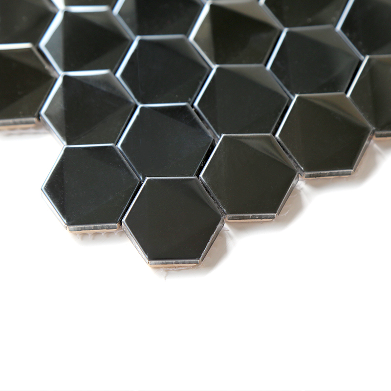 Hexagonal Black Bathroom Kitchen بلاسسبلاش بلاط موزاييك ستانلس ستيل