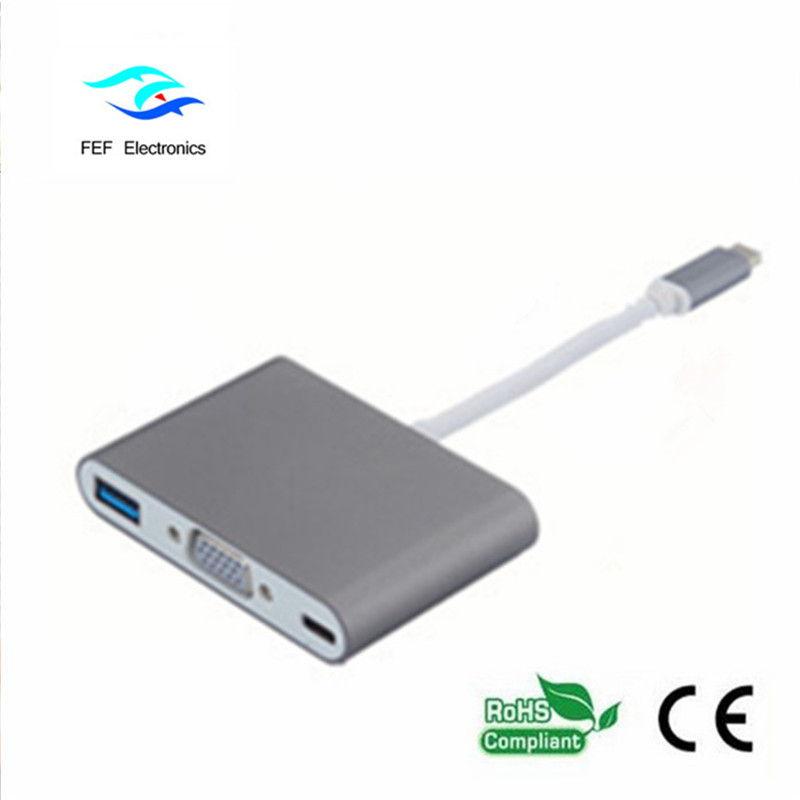 USB TYPE-C إلى USB3.0 أنثى + VGA أنثى + PD ثلاثة في واحد محول ABS قذيفة كود: FEF - USBIC-007