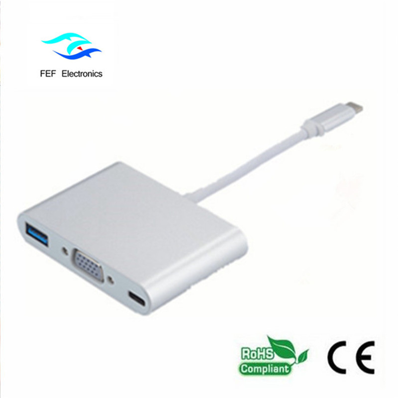 USB TYPE-C إلى USB3.0 أنثى + VGA أنثى + PD ثلاثة في واحد محول ABS قذيفة كود: FEF - USBIC-007