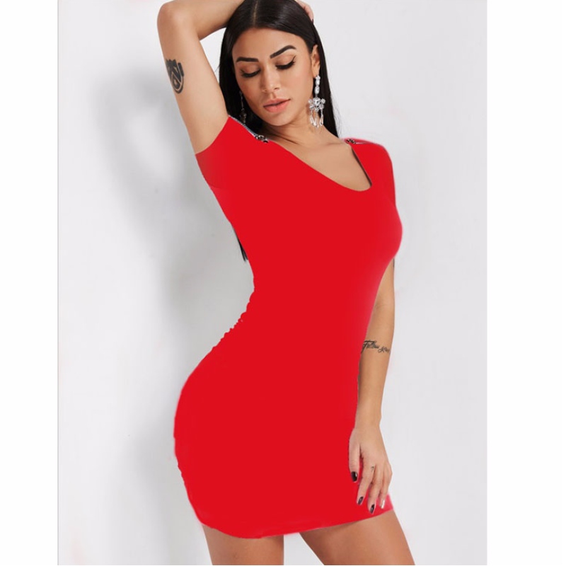 مثير المنخفضة قطع قصيرة الأكمام زيبر أنبوب اللباس Clubwear البسيطة اللباس Bodycon N19007