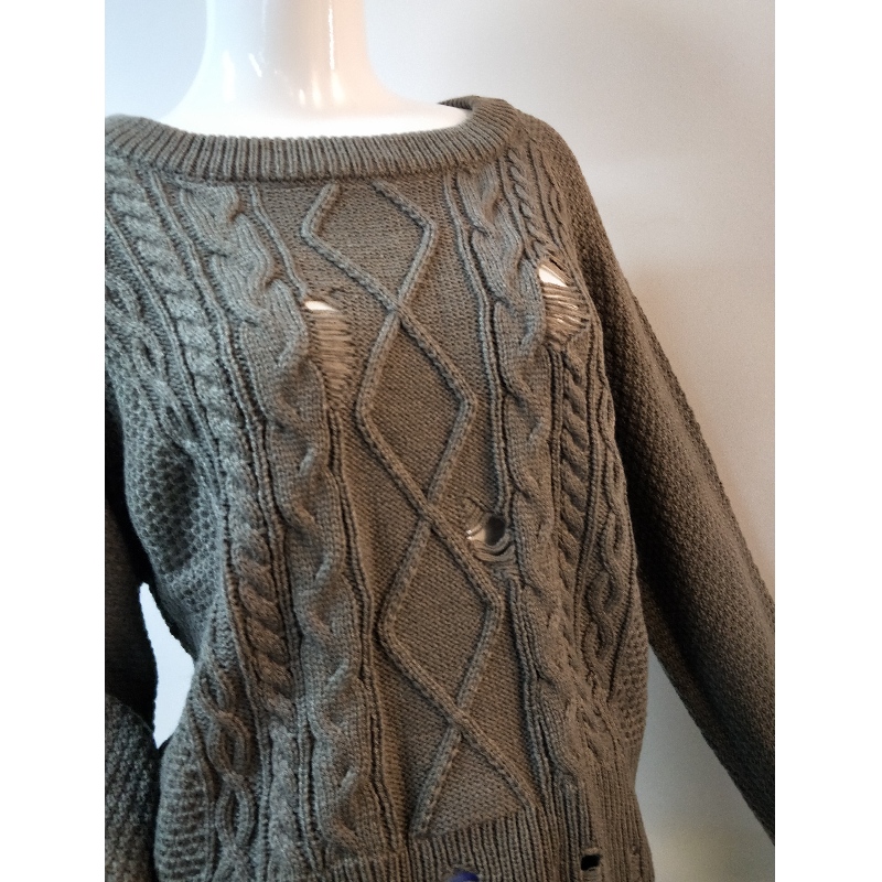 GRAY CABLE KNIT SWEATER RLWS0053F