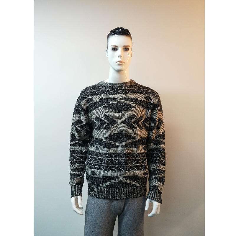 GRAY PRINT CREW NECK SWEATER RLMS0003F