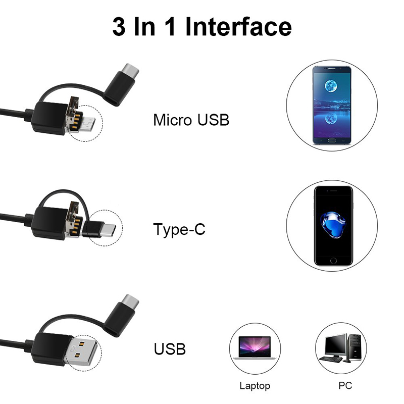 Otoscope 3 في 1 بوريسكوب التفتيش الأذن الشمع مزيل أداة 720 وعاء للماء كاميرا مع 6 تعديل الصمام متوافق مع الروبوت و ios