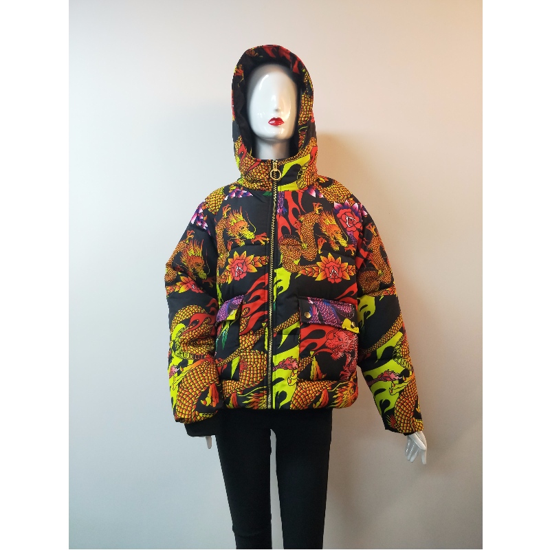 سيدات DRAGON PRINT PUFFER COAT RLWPC0004