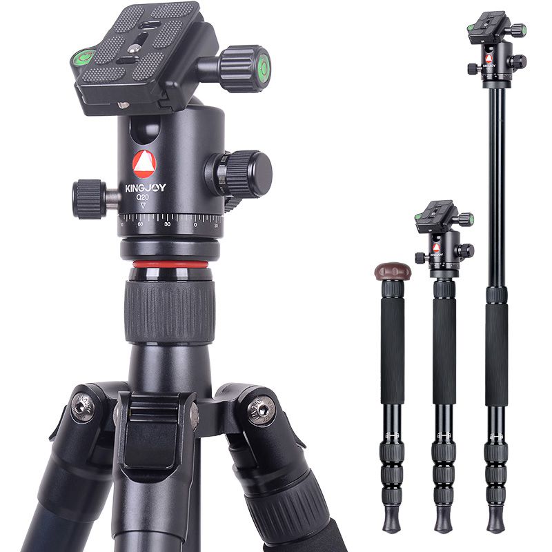 Kingjoy Travel Tripod Kit ، حامل ثلاثي الأبعاد لكاميرا الفيديو الألومنيوم مع رأس السحب عموم المائع ، العمود الأوسط ، زاوية الساق القابلة للتعديل ، متوافق مع تصوير فيديو Nikon DSLR من كانون