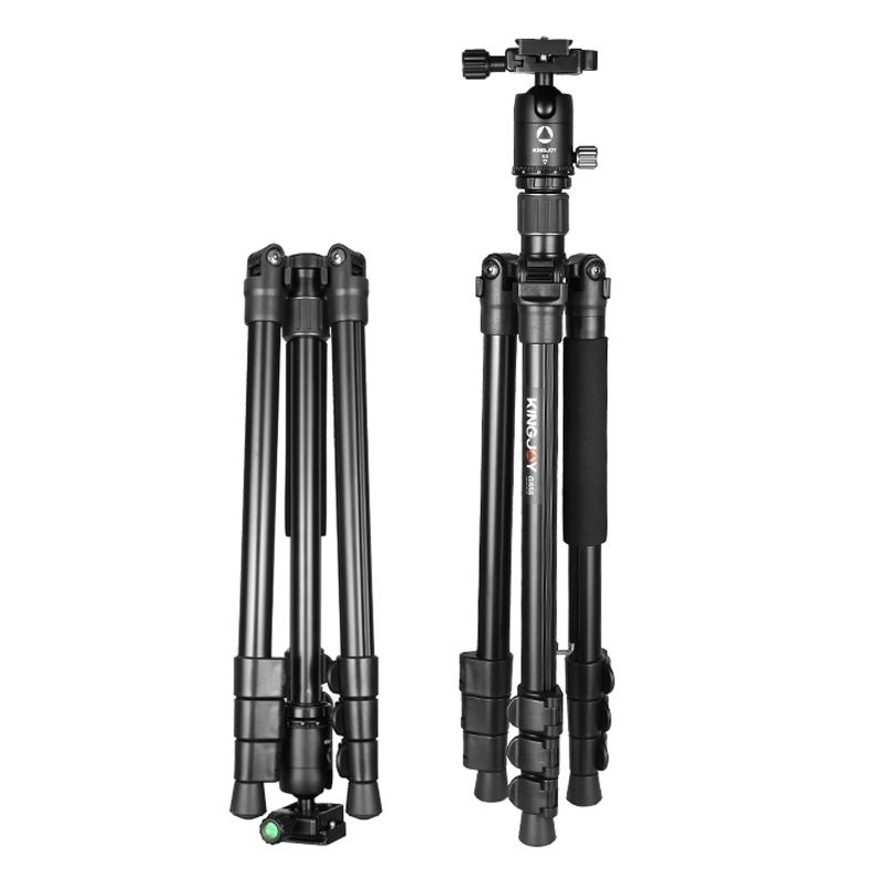 KINGJOY G555 61.5 / 156 سم كاميرا فليب لوك طقم ترايبود Monopod ، حامل ثلاثي القوائم محمول خفيف الوزن مع رأس كرة بانورامي بزاوية 360 درجة + 1/4 