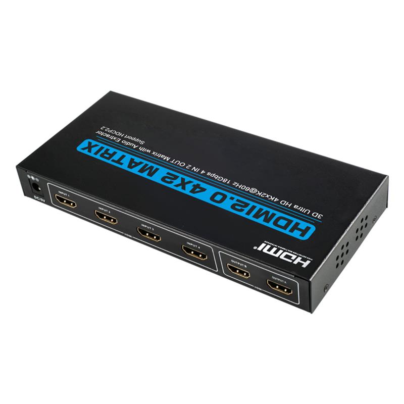 مصفوفة V2.0 HDMI 4 × 2 دعم Ultra HD 4Kx2K @ 60Hz HDCP2.2 18 جيجابت في الثانية مع مستخرج الصوت