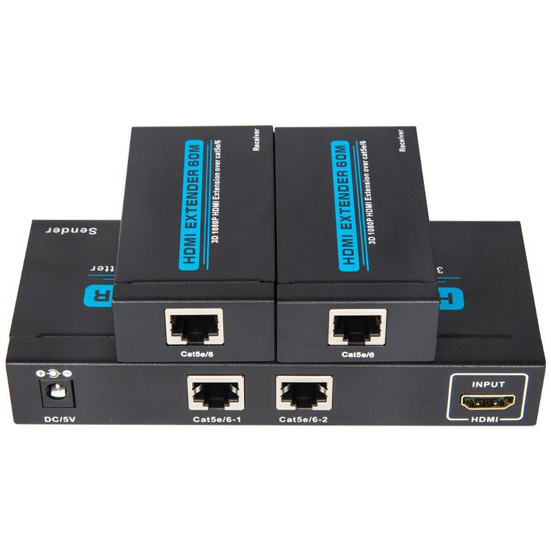 منفذان UTP HDMI 1 × 2 الفاصل على Cat5e / 6 أحادي مع مستقبلين يصلان إلى 60 مترًا