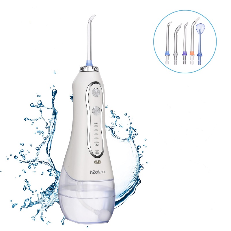 H2ofloss Water Flosser Professional اللاسلكي عن طريق الفم الري عن طريق الفم - المحمولة وقابلة لإعادة الشحن IPX7 ماء الخيط لتنظيف الأسنان ، 300 مل خزان المنزل والسفر (HF-6)