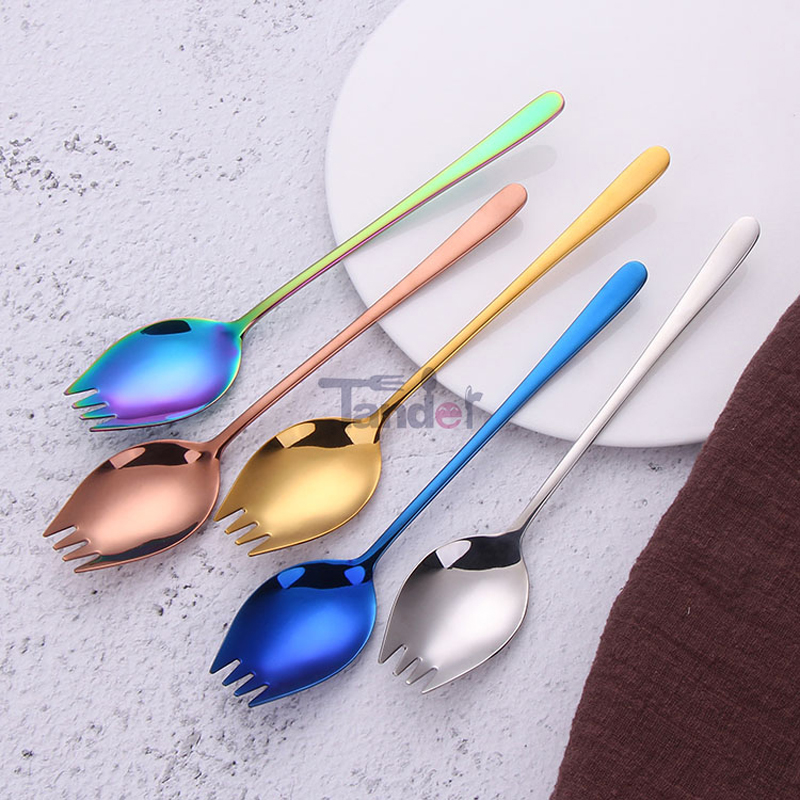 INOX شوكة سلطة الجملة التخييم المعدنية القابلة لإعادة الاستخدام الفولاذ المقاوم للصدأ Spork