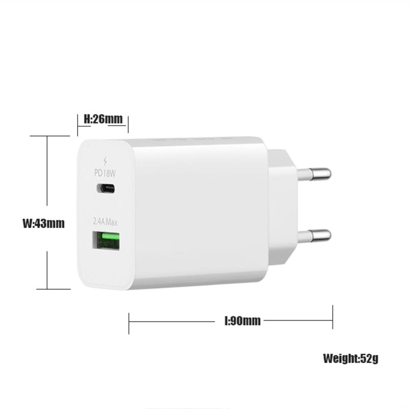 18W QC 3.0 + 2.4A محول نوع c USB الجدار شاحن السفر محول سريع للهاتف المحمول شاحن متعدد المنافذ USB