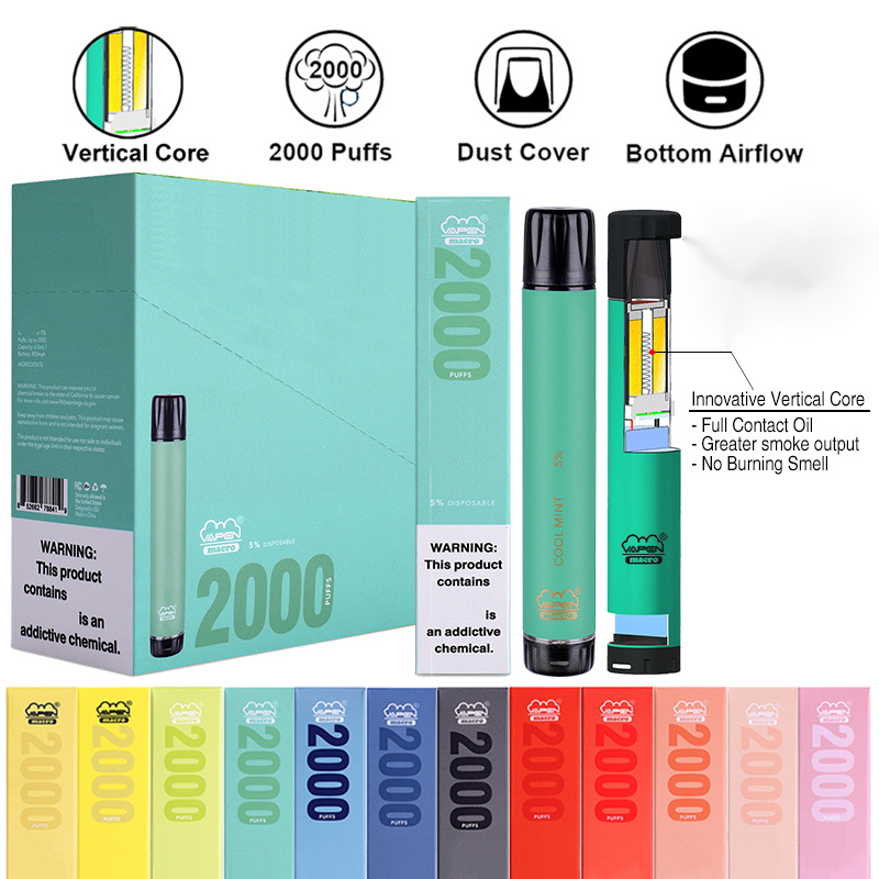 أصيلة Vapen الماكرو 2000 نفث المتاح vape القلم مع لفائف عمودي زائد xxl xtra إضافي فليكس البارات مملوءة بارات e cigs vaporiz