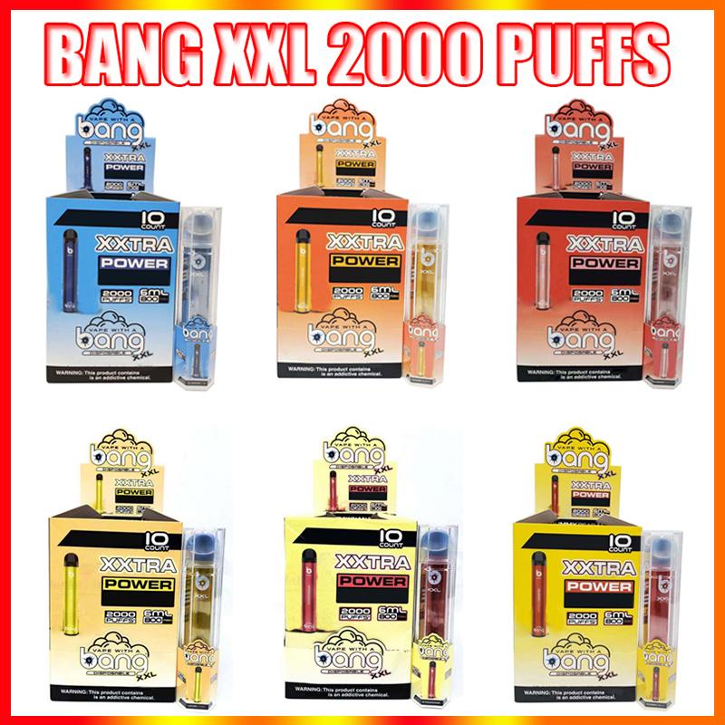 Bang XXL المتاح vape القلم السجائر الإلكترونية جهاز 800mAh بطارية 6ML القرون فارغة الأبخرة الأصلية 2000 نفث عدة بالجملة