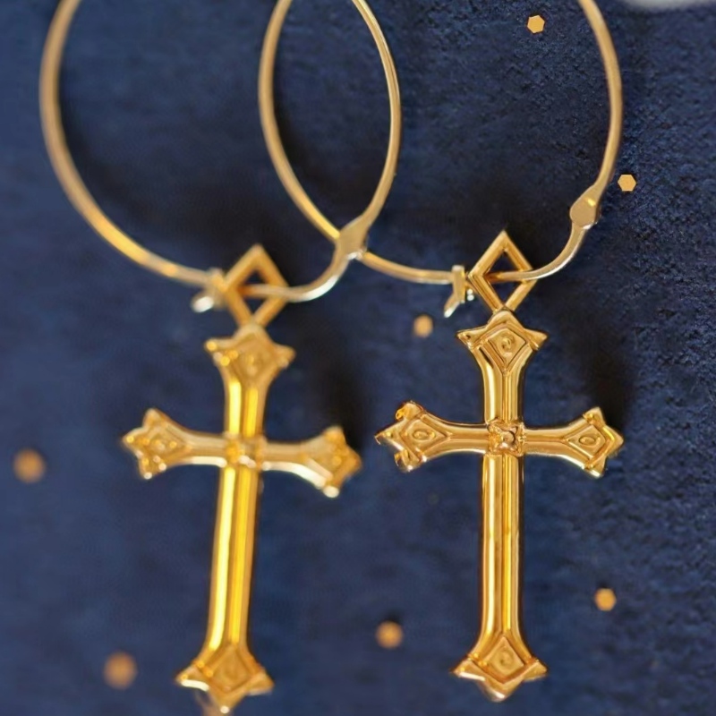 18K Gold Cross Fashion أقراط للنساء