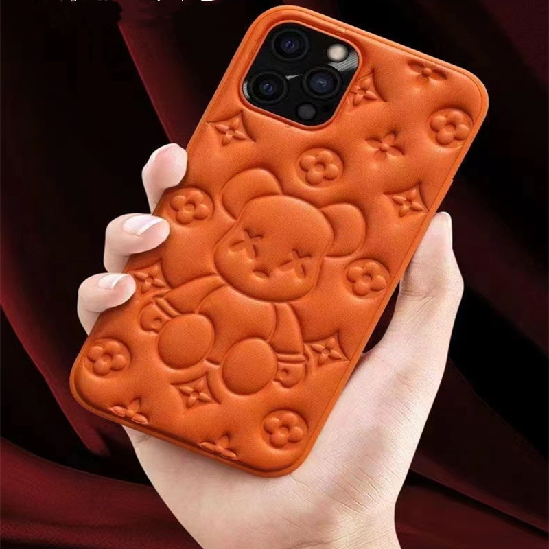 حالة هاتف محمول جديدة ، Apple iPhone13Pro Leather Bear 3D عملية النقش على الهاتف المحمول حالة جلدية وقائية