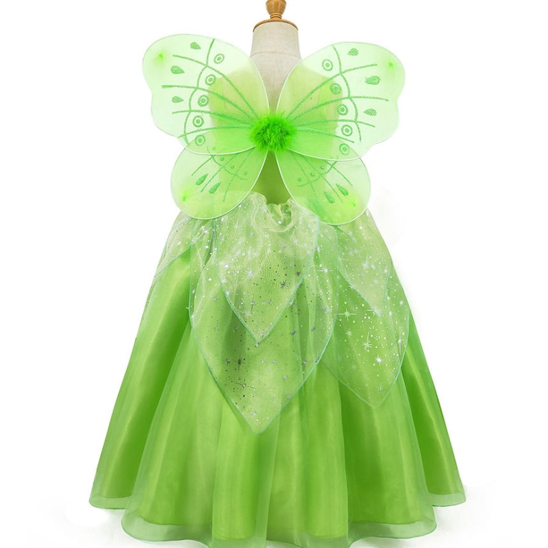 فتاة زهرة الجنية Tinker Bell Dress Up Kids Princess Girl Cosplay with Wings Halloween Assume Party Dress