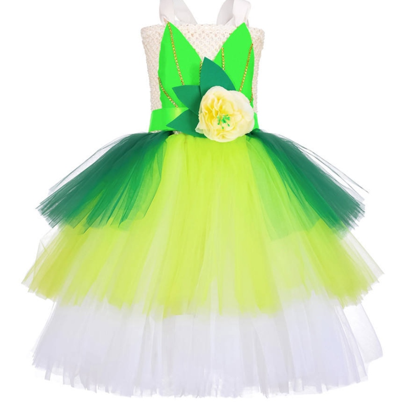 Halloween Cosplay Princess Baby Girls Party Green Flower Flower Tinker Bell Dress Assume With Butterfly Wings مجموعات