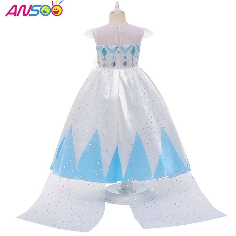 Ansoo جديد بالجملة كرتون Elsa White Princess for Girls فساتين الهالوين للأزياء للفتيات