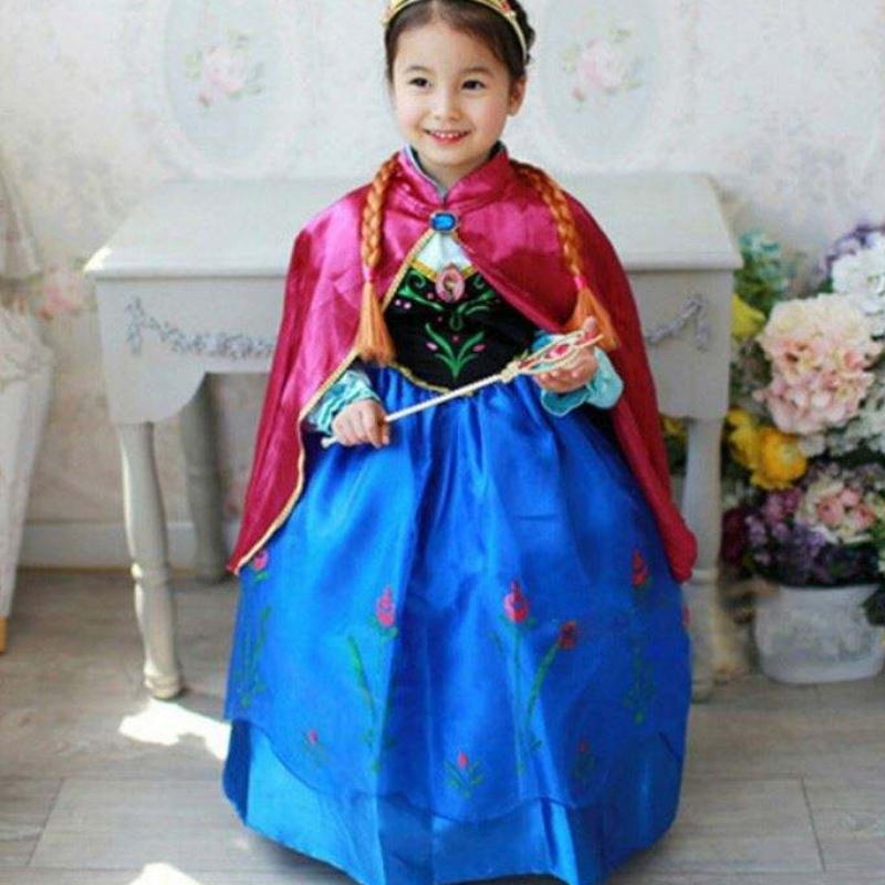 Baige New Kids Fancy Dress Comple Elsa Anna Long Puffy Halloween Party مع Cape BXDCPF