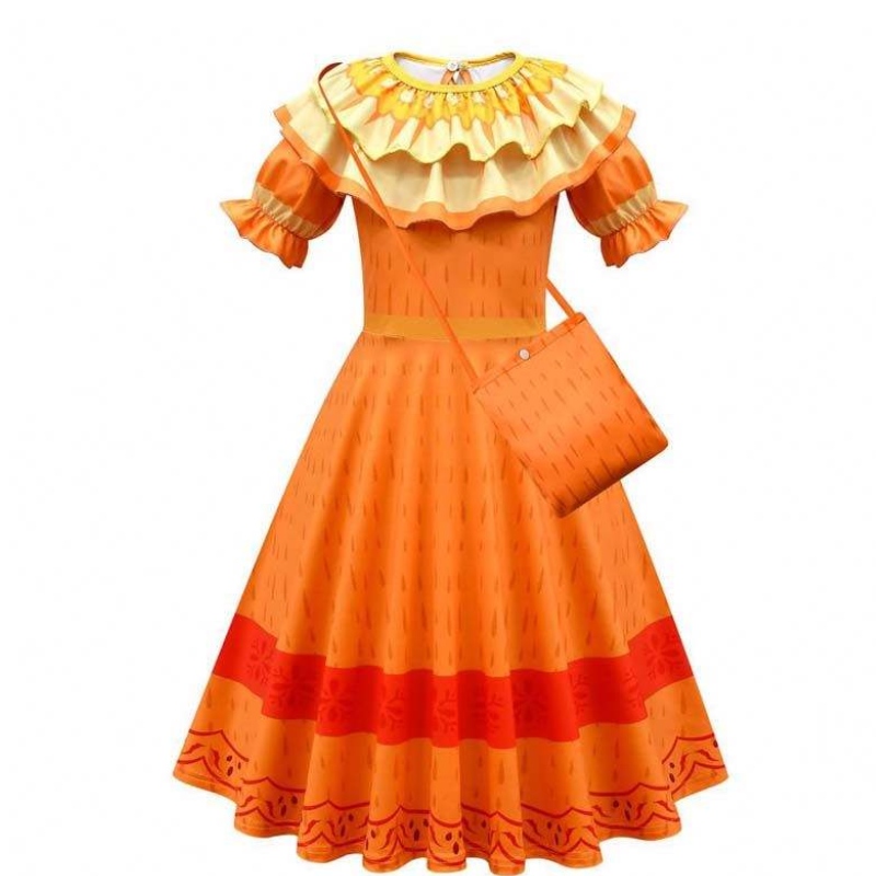 منتج جديد 2022 Kids Girls Mirabel Madrigal Cosplay الزي لباس Encanto Isabela مع حقيبة شعر مستعار HCIS-006