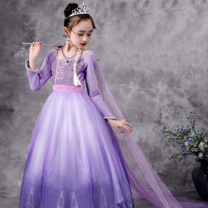 Baige New Elsa Costume 2 Girls Princess Dresses Snow Queen Birthday Fancy Party Cosplay ملابس طويلة الأكمام