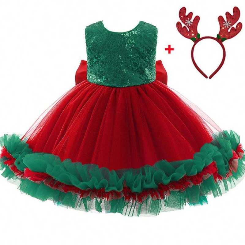 Baige Red Enclisted Kids Christmas Birthday Party Party Dress Big Bow Carnival Bow Vestidos