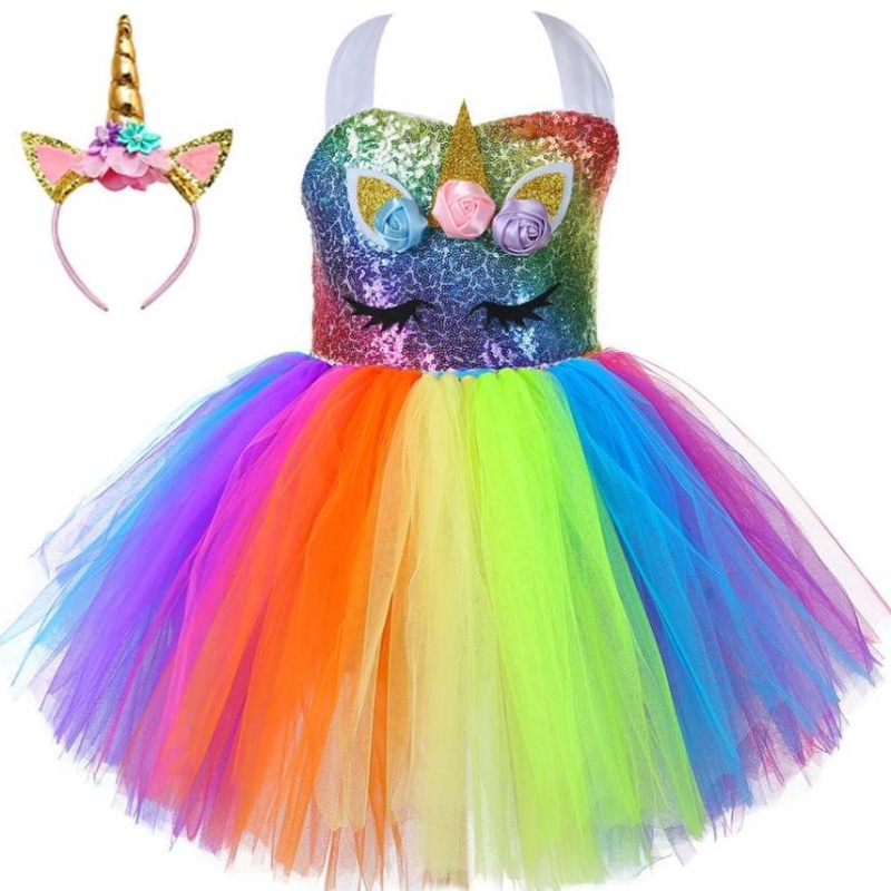 2021NEW UNICORN SENECHENT Baby Kid Clothing جميل Princess Party Tutu Dresses DJS107