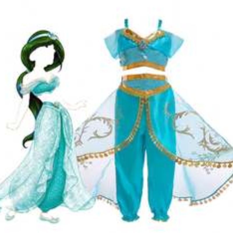 Baige Aladdin Cosplay Princess Jasmine Girls Tops and Pants Setting with Wigs Bx1625