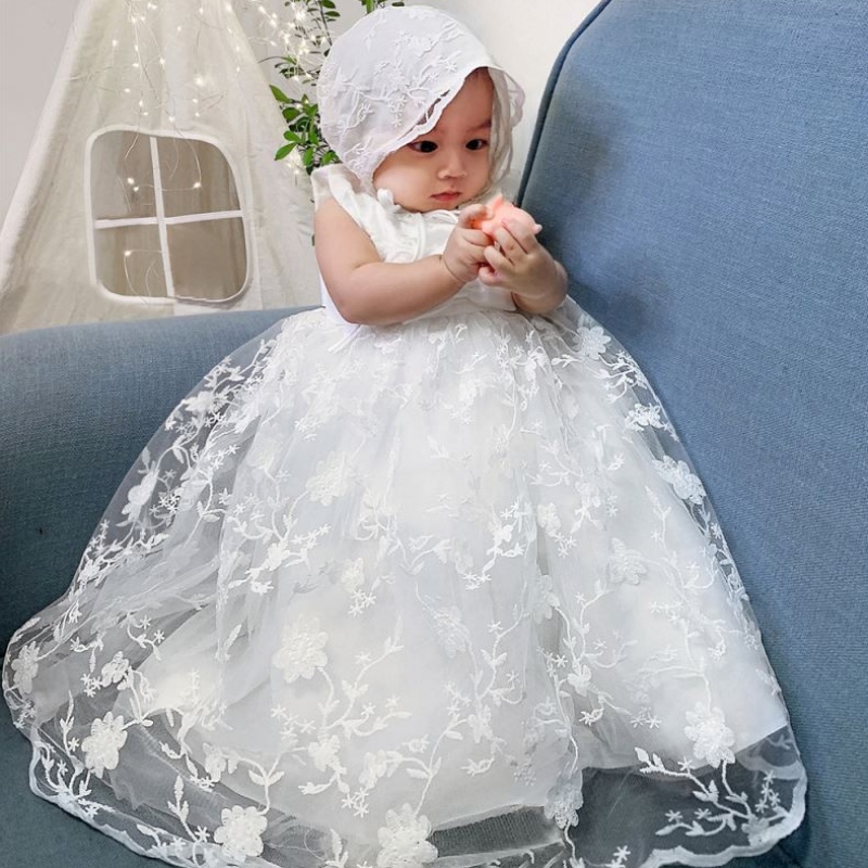 Baige New Party Girl Dress White Royal Design Newborn Baby Dressing Dresses B-8873