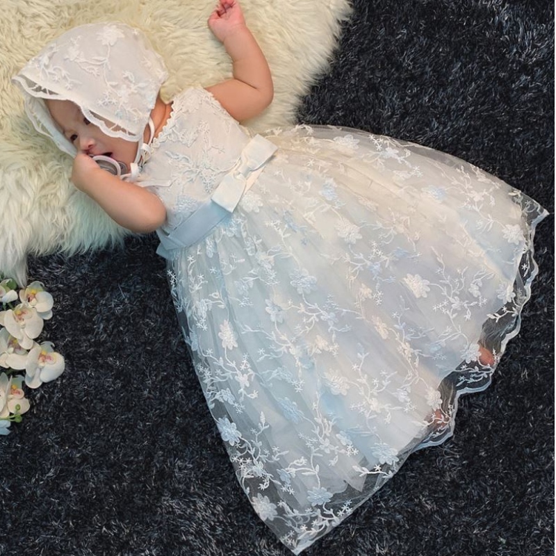 Baige New Party Girl Dress White Royal Design Newborn Baby Dressing Dresses B-8873