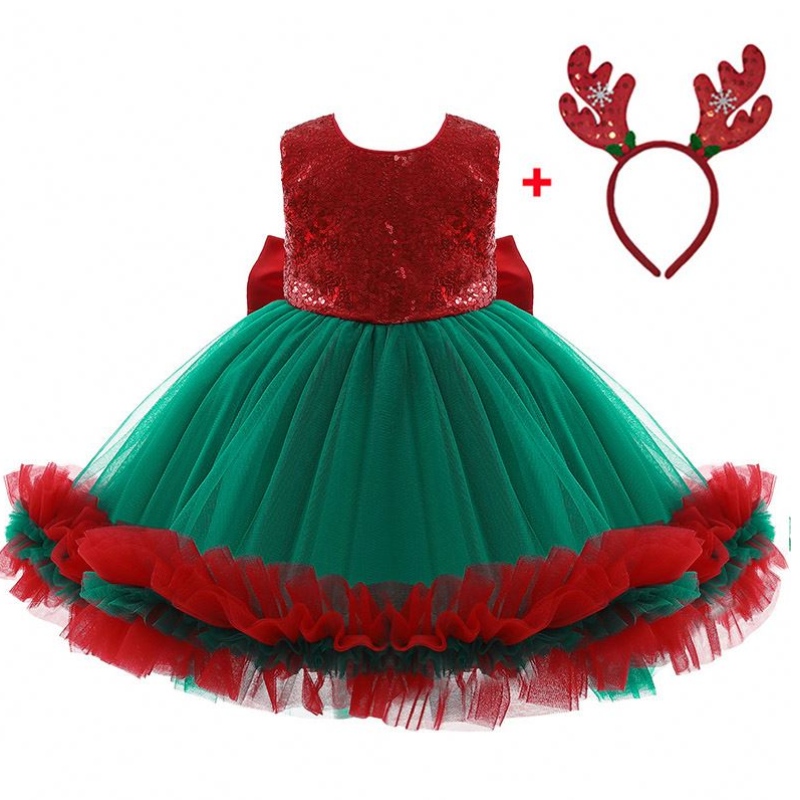 Baige Red Sequined Kids Christmas Birthday Party Party Dress Big Bow Carnival Bow Vestidos D0683