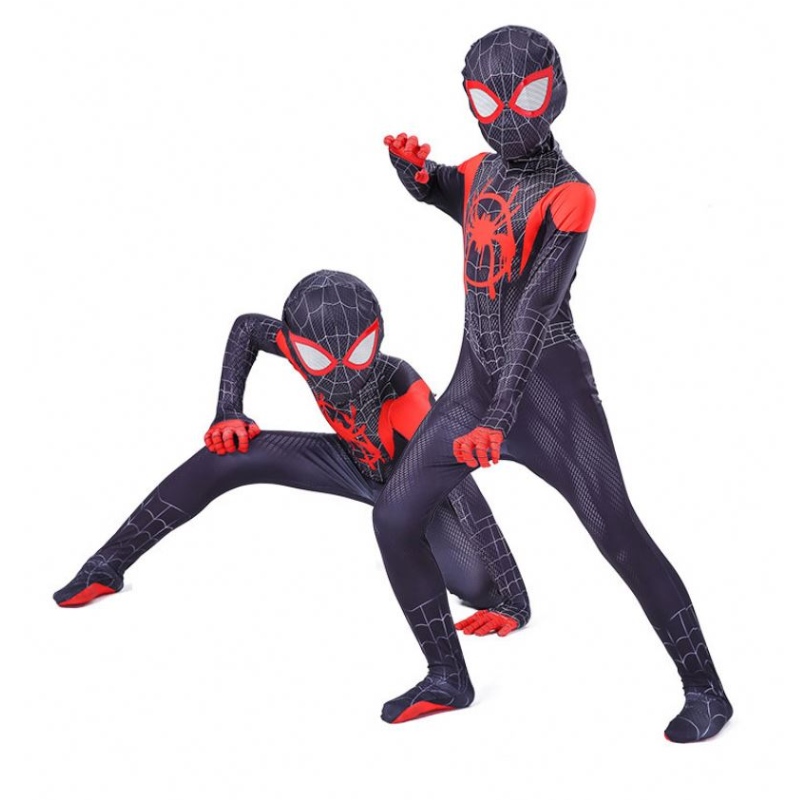 Miles Miles Morales بعيدًا عن زي Cosplay Costume Zentai Spiderman Costume Superybuit Suit Suit Suit Fait For Kids Custom