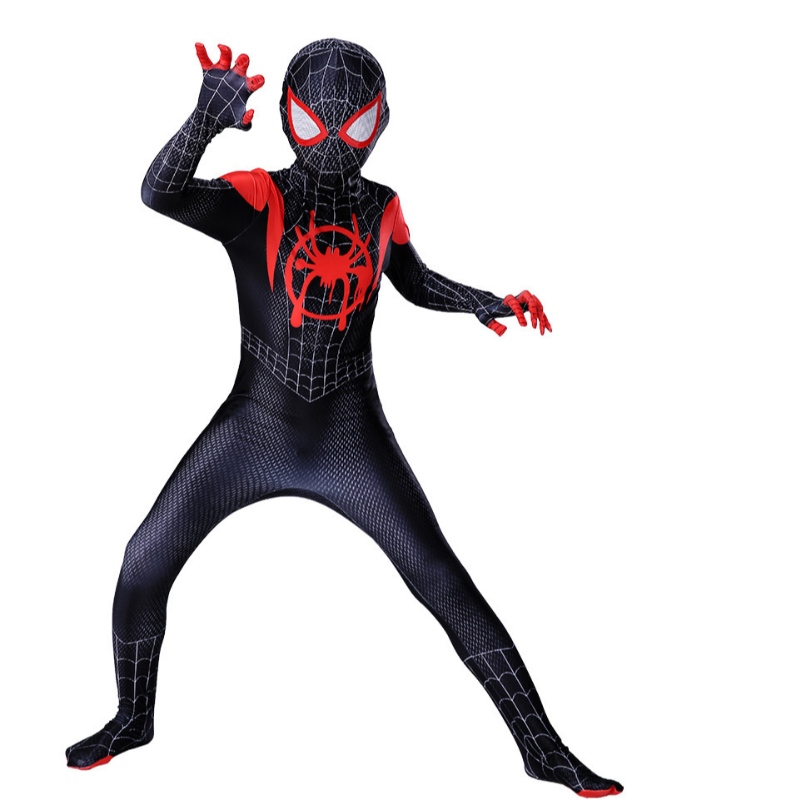 Miles Miles Morales بعيدًا عن زي Cosplay Costume Zentai Spiderman Costume Superybuit Suit Suit Suit Fait For Kids Custom