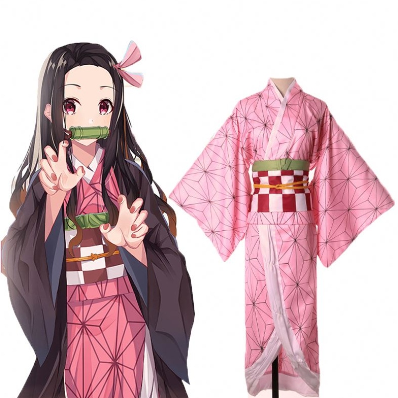 الأطفال البالغين أنيمي شيطان Slayer Kimetsu No Yaiba Tanjirou Kamado Nezuko Zenitsu Shinobu Cosplay Women Kimono Cosplay Wig