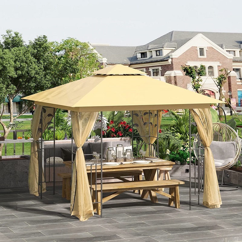 10 \\ 'x 10 \\' metal ourdiour patio gazebo garden canopy مع ستائر شبكة قابلة للإزالة