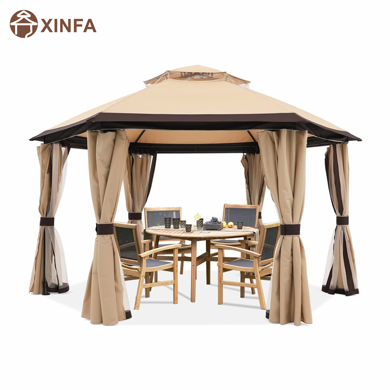 10 \\ 'x10 \\' Gazebos for Patios Outdoor Senxagonal Gazebo مع ستائر المعاوضة والخصوصية