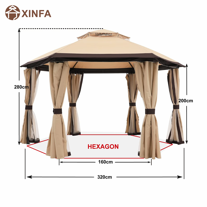 10 \\ 'x10 \\' Gazebos for Patios Outdoor Senxagonal Gazebo مع ستائر المعاوضة والخصوصية