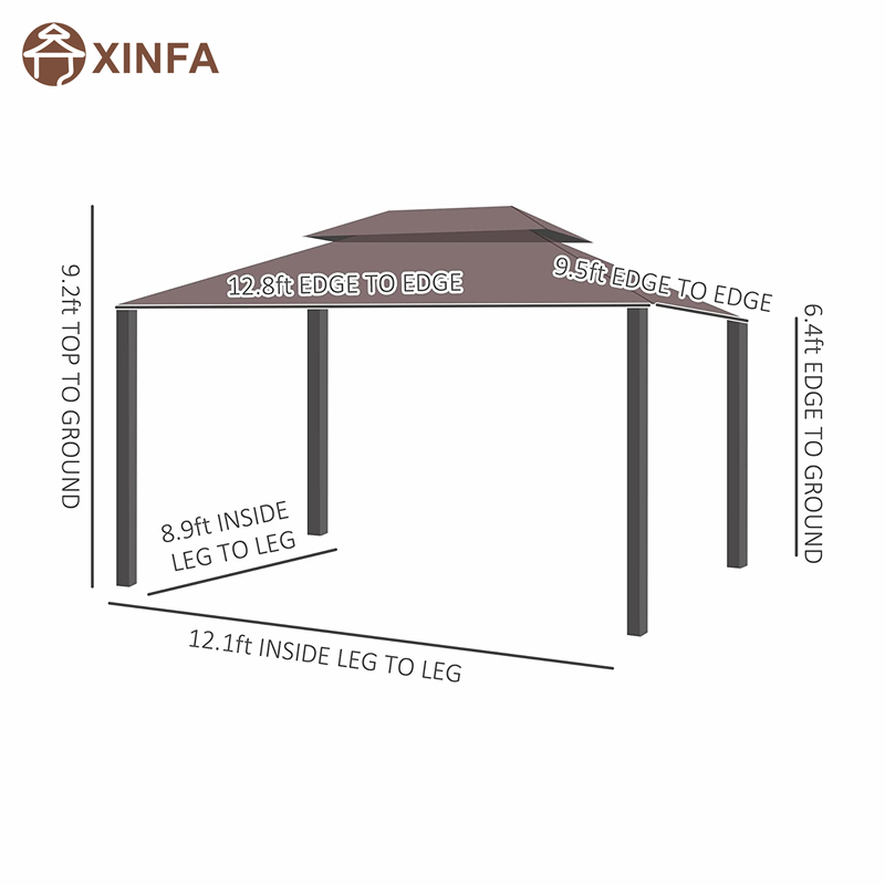 10 \\ 'x 13 \\' Patio Gazebo مزدوج السقف في الهواء الطلق الملاذ المظلة المظلة مع الستائر المعاوضة&، القهوة