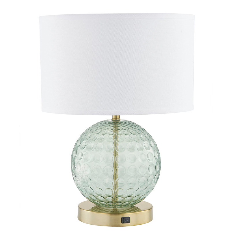 Home2 Hotel Aqua Glass Table Lamp with a on/off Rocker Switch at Hotel Guestroom
