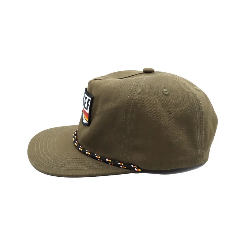 قبعات Snapback غير المهيكلة مع حبل Retro 5 لوحات منسوجة التصحيح Cotton Twill Snapback Caps Sportman Hat