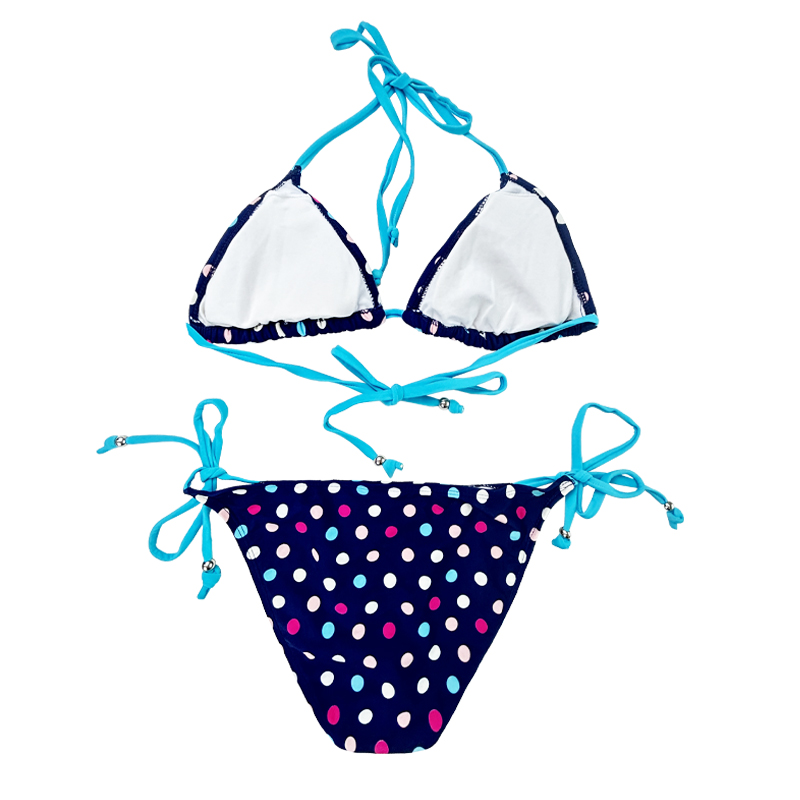 Navy Blue Multicolor Polka Dot Halter Slute Swimsuit من قطعتين