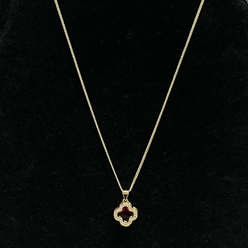 الذهب Ruby Ruby Blossom Gold-قلادة زهرة مطلية مع لهجات واضحة متألقة