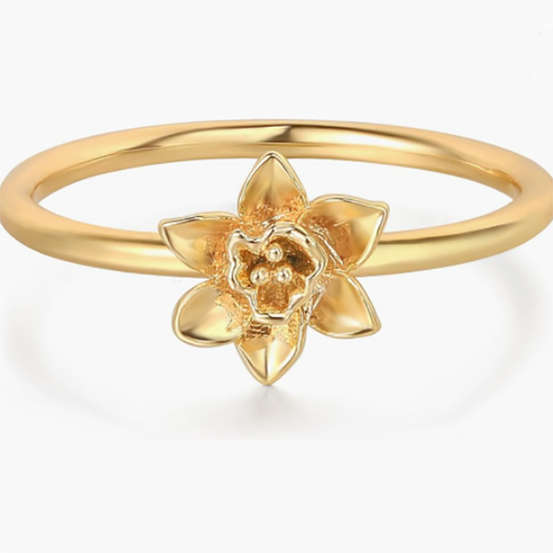 رائع 18K الذهب-مطلي 925 حلقة زهرية فضية مطلية مع تصميم زهرة أزهار رقيقة - طبيعة أنيقة وخفيفة الوزن-مجوهرات مستوحاة للنساء