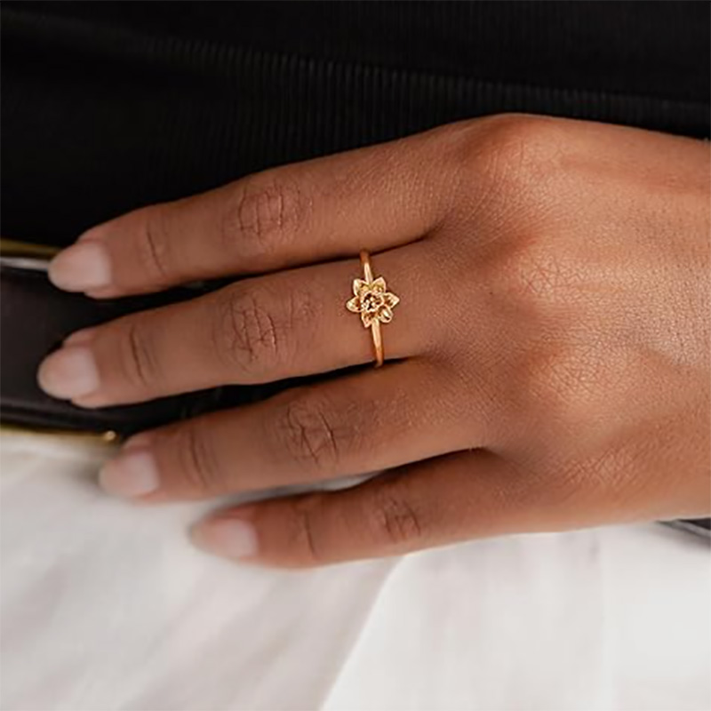 رائع 18K الذهب-مطلي 925 حلقة زهرية فضية مطلية مع تصميم زهرة أزهار رقيقة - طبيعة أنيقة وخفيفة الوزن-مجوهرات مستوحاة للنساء