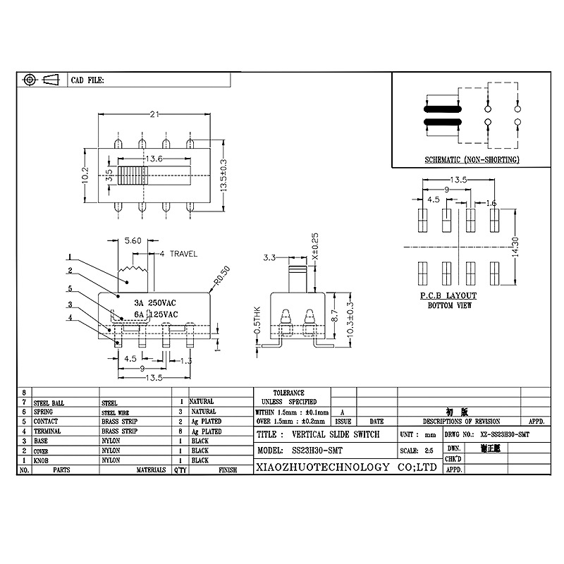 Slide Switch SS23H30 اثنان-الموقف ، والأجهزة المنزلية ، والرعاية الطبية ، ومعدات العناية بالجمال والعناية بالشعر