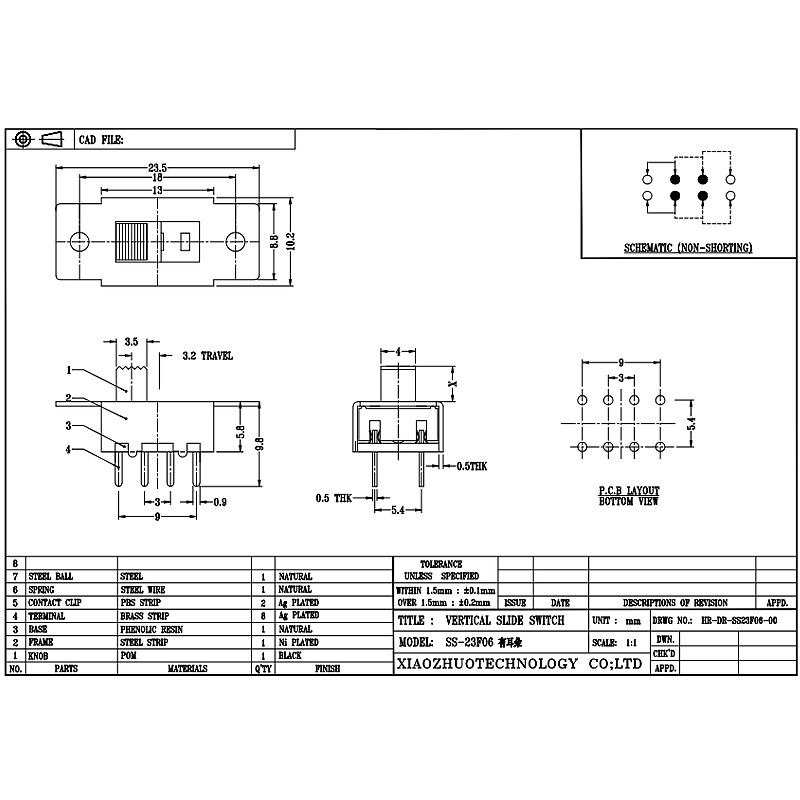 Slide Switch SS23F06 ، مخصص-صنع ، مزدوج-الصف 6-مفتاح انزلاق عمودي دبوس ، نظافة فراغ ومفتاح انزلاق مجفف الشعر